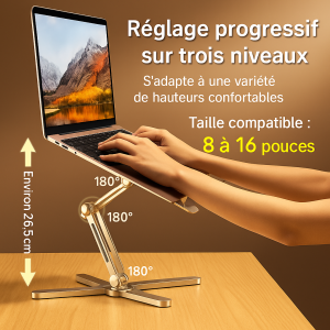 Support gris réglable en aluminium pour ordinateur portable – Pliable, télescopique, rotation 360°, compatible tablette & laptop